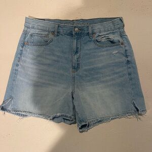 American Eagle Outfitters Blue Jean Shorts High-Waisted Frayed Hem